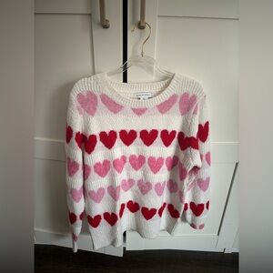 cupcakes & cashmere Heart Sweater - White, Red, and Pink size small